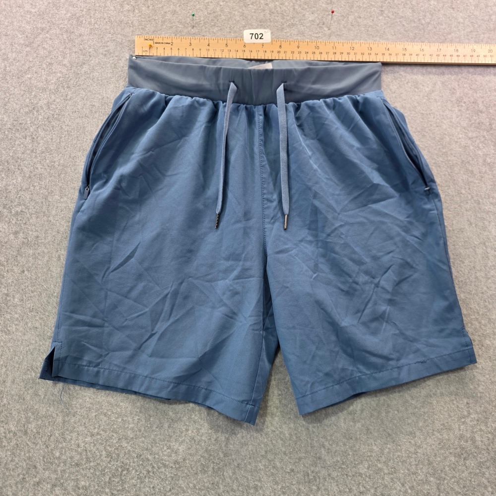 Free‎ Train Mens Athletic Shorts Blue Grey Elastic Waist Zipper Pockets Size S